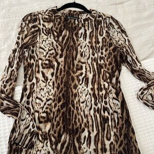 INC International Concepts Brown and Cream leopard Print Blouse